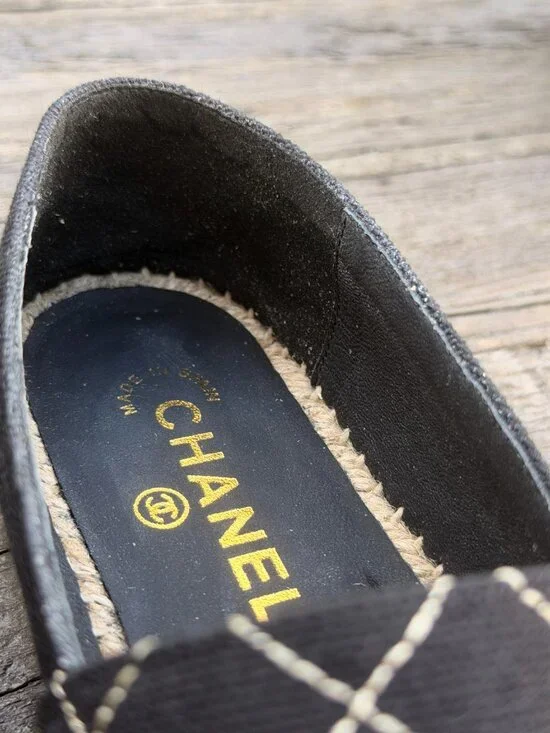 Chanel Espadrilles sz 41 Runs Small More like a 9 Black and Tan Cross Stitch - Picture 10 of 16